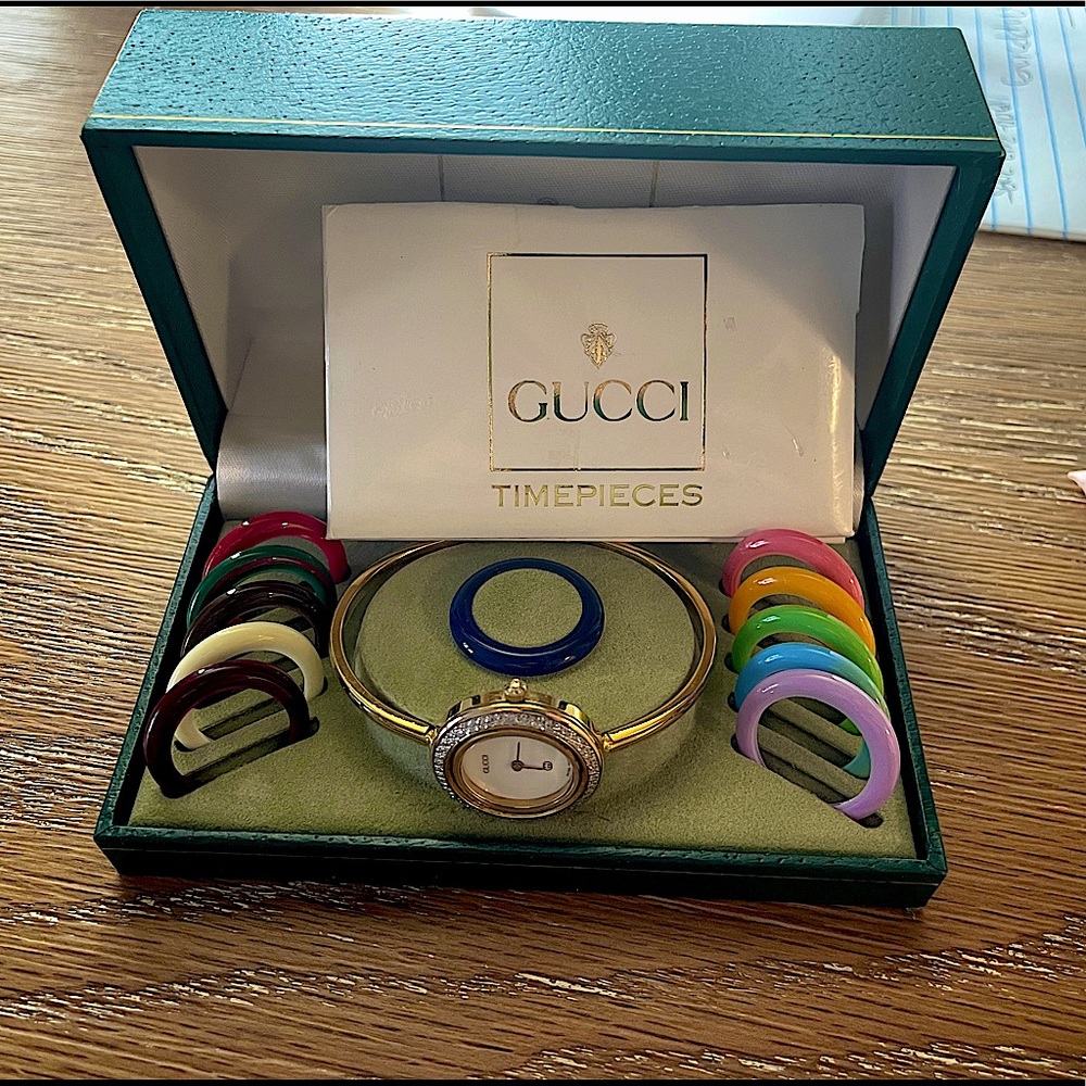 Gucci 1100 Series Watch - Bezel with Multiple Colors, Gold, Original Receipt